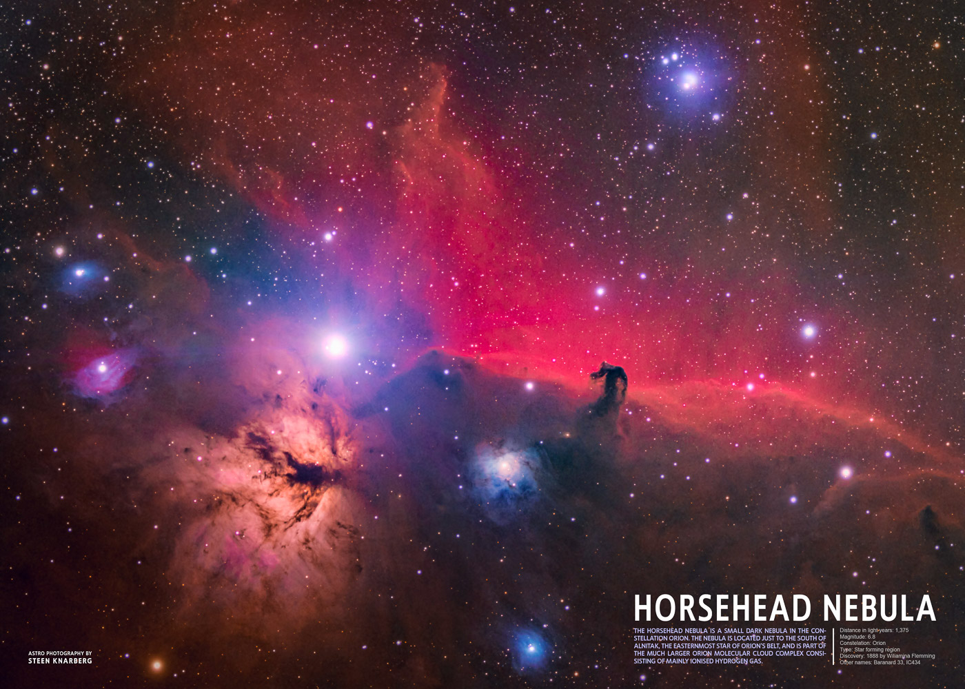 You can buy this  astronomy poster of the Horsehead and Flame Nebula as a giclee printed fine art poster in A1 or A2 format.